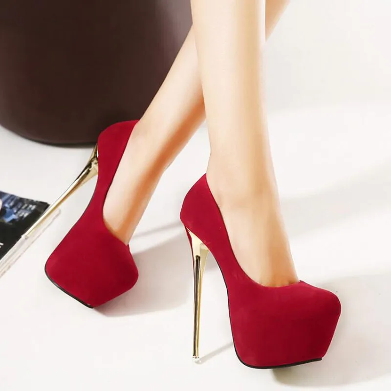 16cm Yüksek Topuklu seksi ayakkabılar Platformu Topuklu Boyutu 10 Pompaları Elbise Kadın Kırmızı Siyah Gece Kulübü Striptizci Topuklu parti ayakkabıları kadınlar için Görüntü 2