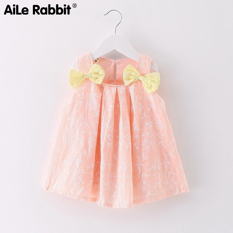 2019 Bebekler Bebek Elbise Yay Işlemeli Kız Elbise Kız Bebek Giysileri çocuk Küçük Prenses Serisi Pamuk Konfor Görüntü 0