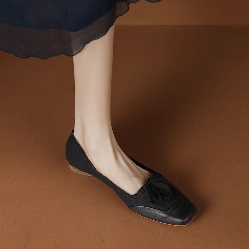 2023 yeni bahar kadın pompaları doğal deri 22-25cm uzunluk İnek Derisi+kot ayakkabı kadın moda çiçek Fransız zarif ayakkabı Görüntü 3