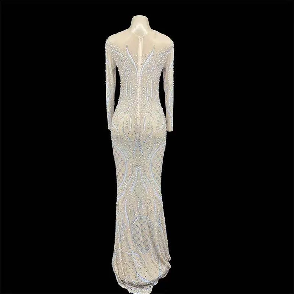 Doğum günü Elbise Kadınlar Akşam Parti düğün suni elmas Boncuk Sürükle Kraliçe Kıyafet Maxi Uzun Kollu Sparkle Sahne Giyim Görüntü 1