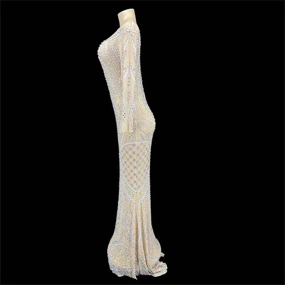 Doğum günü Elbise Kadınlar Akşam Parti düğün suni elmas Boncuk Sürükle Kraliçe Kıyafet Maxi Uzun Kollu Sparkle Sahne Giyim Görüntü 3