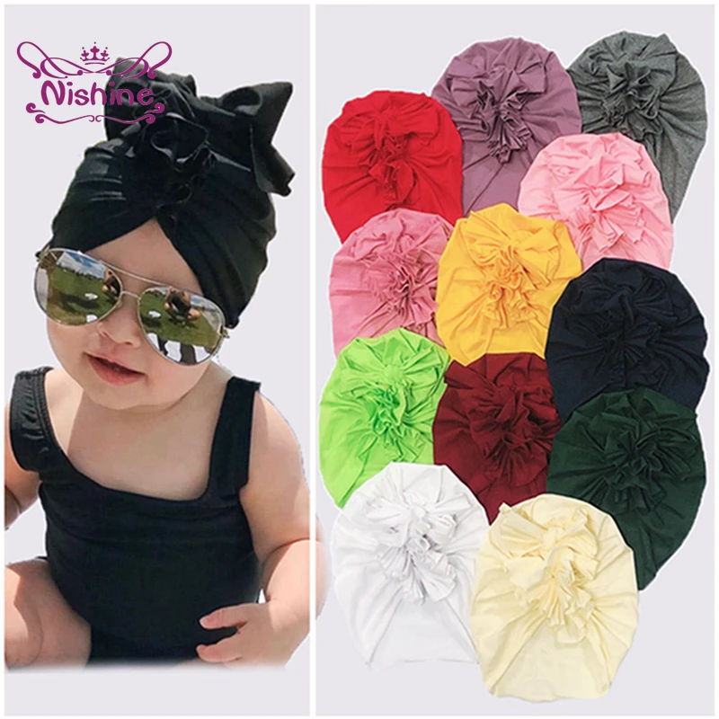 Düz Renk İlmek Yenidoğan kızılderili şapkaları Moda Sıcak El Yapımı Düğümlü Bebek Kız Kapaklar Bebek Yaylar Türban Çocuk saç aksesuarları Görüntü 1