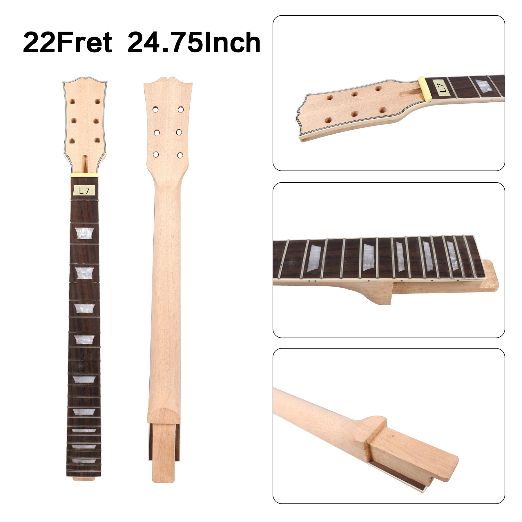 Elektro Gitar Boyun 22 fret 628mm 24.75 inç maun Gülağacı klavye el yapımı Bitmemiş Görüntü 0