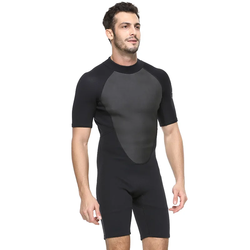 Erkek 2mm Shorty Wetsuit, Tam Vücut Kısa Kollu Geri Zip dalgıç kıyafeti Ön Zip Wetsuit Dalış Şnorkel Sörf Yüzme Görüntü 1
