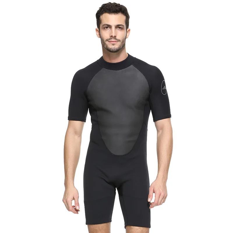 Erkek 2mm Shorty Wetsuit, Tam Vücut Kısa Kollu Geri Zip dalgıç kıyafeti Ön Zip Wetsuit Dalış Şnorkel Sörf Yüzme Görüntü 2