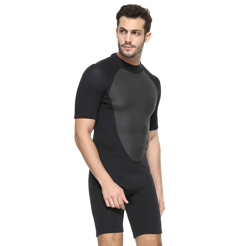 Erkek 2mm Shorty Wetsuit, Tam Vücut Kısa Kollu Geri Zip dalgıç kıyafeti Ön Zip Wetsuit Dalış Şnorkel Sörf Yüzme Görüntü 3