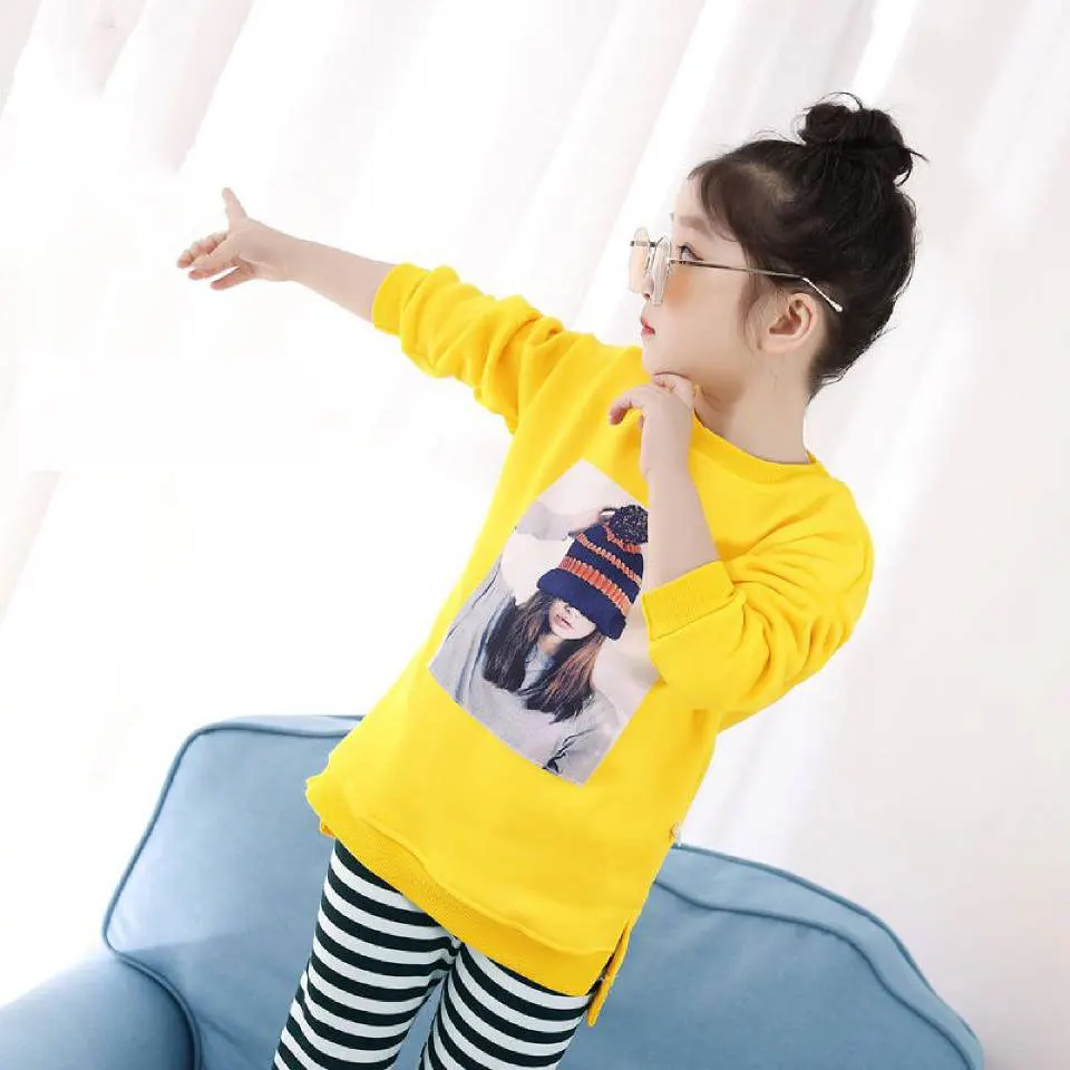 Ilkbahar Sonbahar Bebek Kız Giyim Seti Pamuk Çocuklar Yürümeye Başlayan Giysi Karikatür Spor Takım Elbise Uzun Kollu günlük t-shirt + Pantolon 2 Adet Görüntü 3