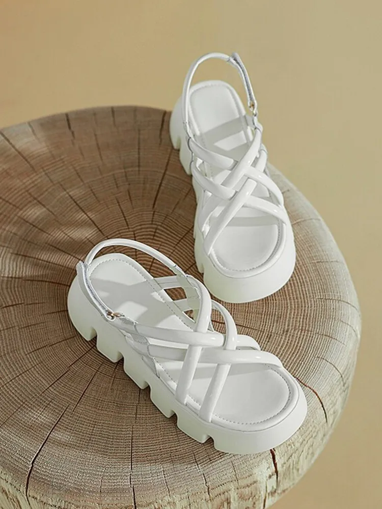Kadın Sandalet 2022 Yeni Roma Tarzı Yüksek Topuklu yaz ayakkabı Kadın Moda Platformu Rahat Günlük Bayan Hakiki Deri Sandalet Görüntü 1