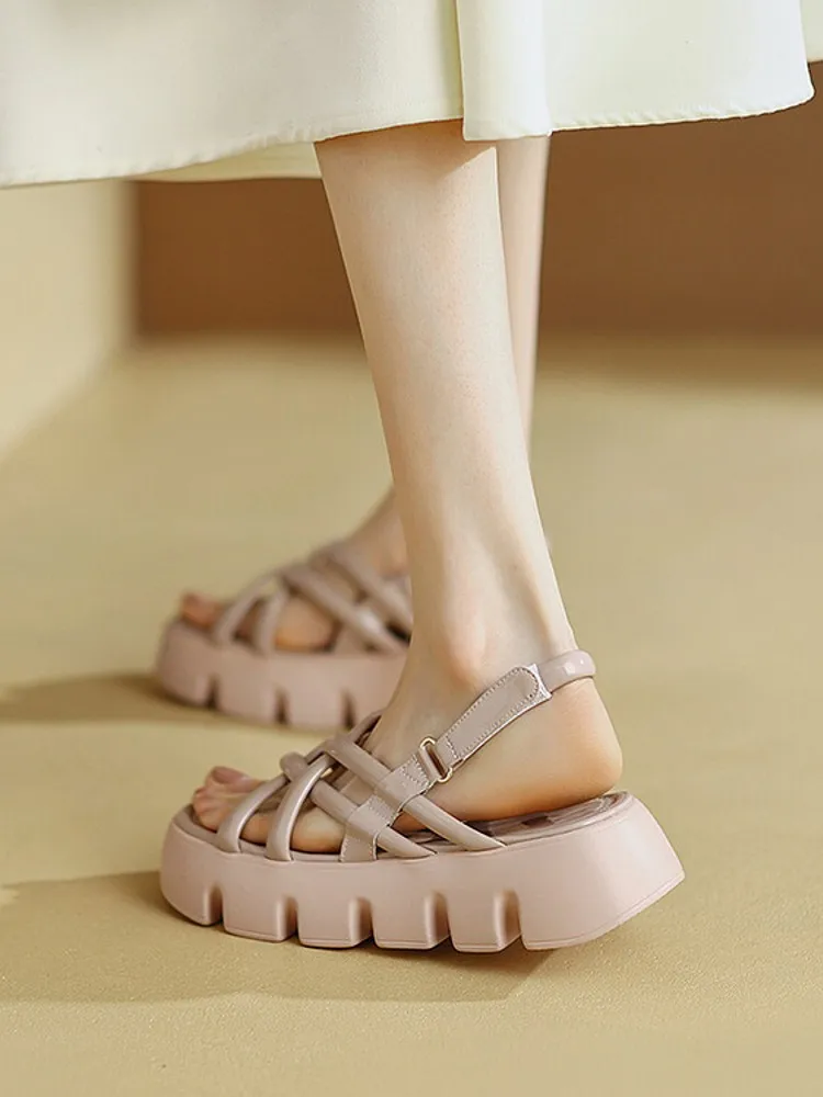 Kadın Sandalet 2022 Yeni Roma Tarzı Yüksek Topuklu yaz ayakkabı Kadın Moda Platformu Rahat Günlük Bayan Hakiki Deri Sandalet Görüntü 5