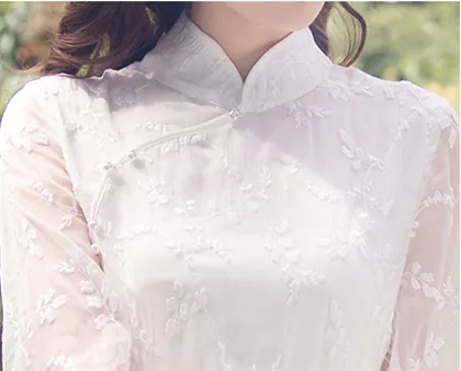 Kadın Vadi Işlemeli Inci Belsiz Seksi Cheongsam Vestidos Retro Elbise Yaz Geliştirilmiş Beyaz peri elbisesi Görüntü 5