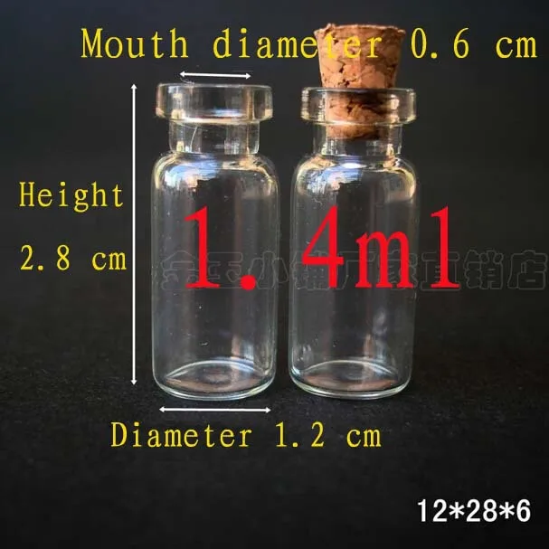 Kapasite 1.4 ml (12 * 28 * 6mm) 100 adet / grup Dileğiyle şişe mantarı cam şişe, cam kavanoz, mantarlı mini cam şişeler Görüntü 2