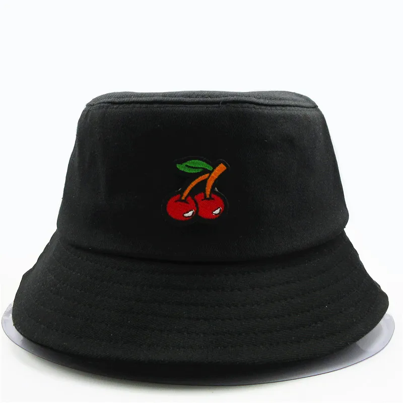 Kiraz meyve nakış pamuk Kova Şapka Balıkçı Şapka açık seyahat şapka güneşlikli kep Şapka çocuk erkek Kadın 183 Görüntü 0