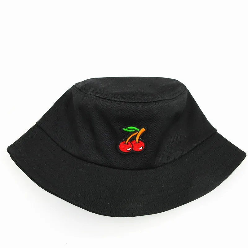 Kiraz meyve nakış pamuk Kova Şapka Balıkçı Şapka açık seyahat şapka güneşlikli kep Şapka çocuk erkek Kadın 183 Görüntü 1