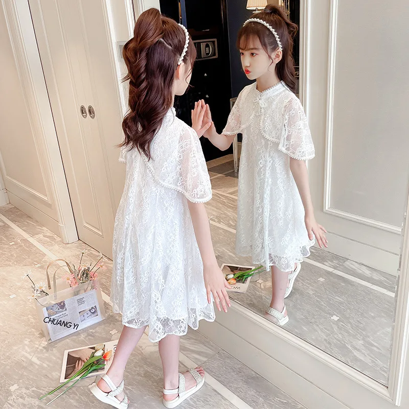 Kız Elbise Yaz Dantel Çocuklar Kızlar için Elbiseler Beyaz Boncuk Parti Elbise Zarif Prenses Kostüm 3 İla 16 Yıl Çocuk Giysileri Görüntü 2