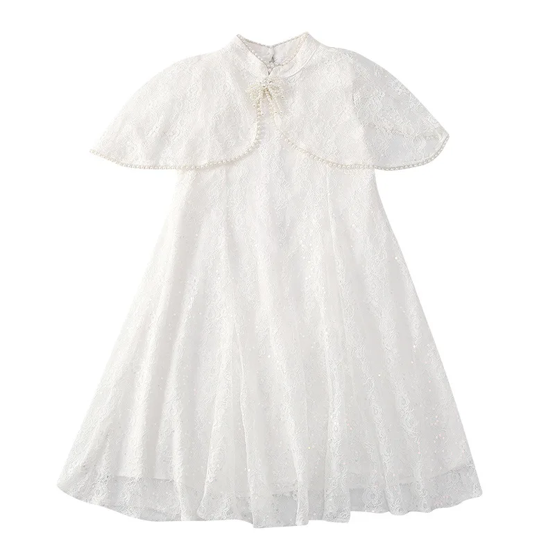 Kız Elbise Yaz Dantel Çocuklar Kızlar için Elbiseler Beyaz Boncuk Parti Elbise Zarif Prenses Kostüm 3 İla 16 Yıl Çocuk Giysileri Görüntü 3
