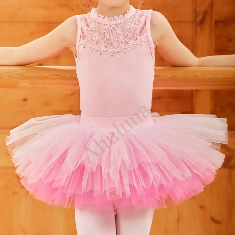 Kız Çocukları İçin Çocuk Bale Dans Tutu Etek D034 Beyaz 4 Kat Dans Eğitimi Etekli Elbise Lavanta Pembe  Görüntü 2