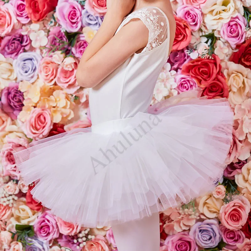 Kız Çocukları İçin Çocuk Bale Dans Tutu Etek D034 Beyaz 4 Kat Dans Eğitimi Etekli Elbise Lavanta Pembe  Görüntü 3
