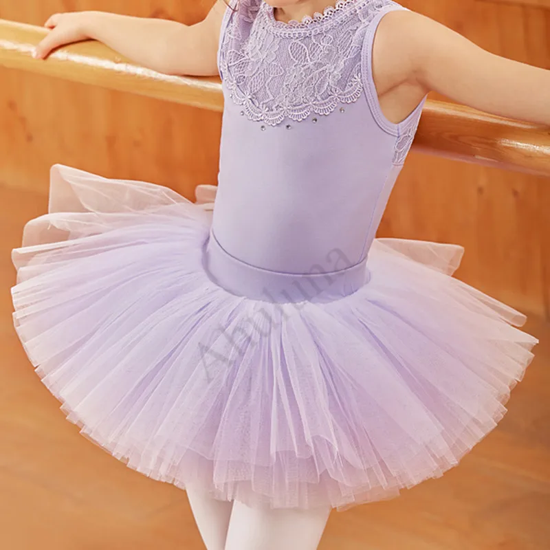 Kız Çocukları İçin Çocuk Bale Dans Tutu Etek D034 Beyaz 4 Kat Dans Eğitimi Etekli Elbise Lavanta Pembe  Görüntü 4