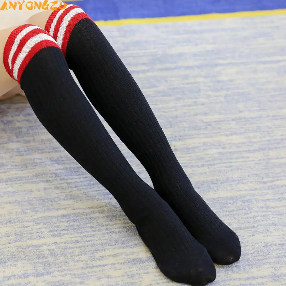 Kızlar İçin İki Dikey Çizgili Çocuk Yüksek Çorap Pamuk Erkek Ve Uzun Tüp Öğrenci Futbol 40cm İlköğretim okulu öğrencileri Görüntü 2