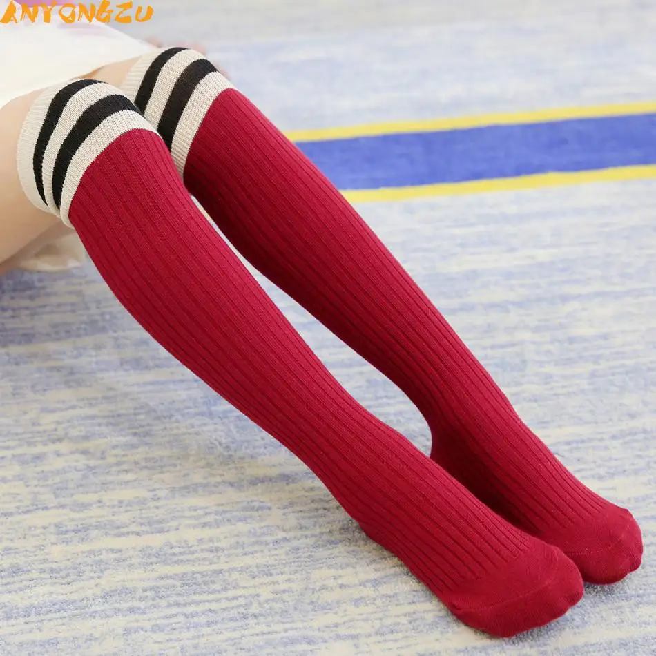 Kızlar İçin İki Dikey Çizgili Çocuk Yüksek Çorap Pamuk Erkek Ve Uzun Tüp Öğrenci Futbol 40cm İlköğretim okulu öğrencileri Görüntü 3