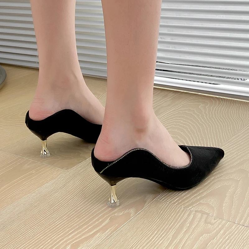 PVC Kalın Yüksek Topuklu Açık Ayak Şeffaf Siyah Beyaz Basit Kadın Terlik Açık Slayt Hakkında Sandal Kayma Ayakkabı NİUFUNİ Yaz  Görüntü 1