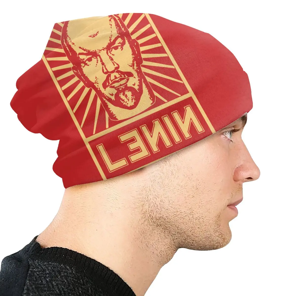 Vintage Lenin Sovyet Skullies Beanies Rus CCCP Komünist Sosyalist Şapka Serin Kap Yetişkin Bahar Sıcak Çift kullanımlı Kaput Örgü Şapka Görüntü 3
