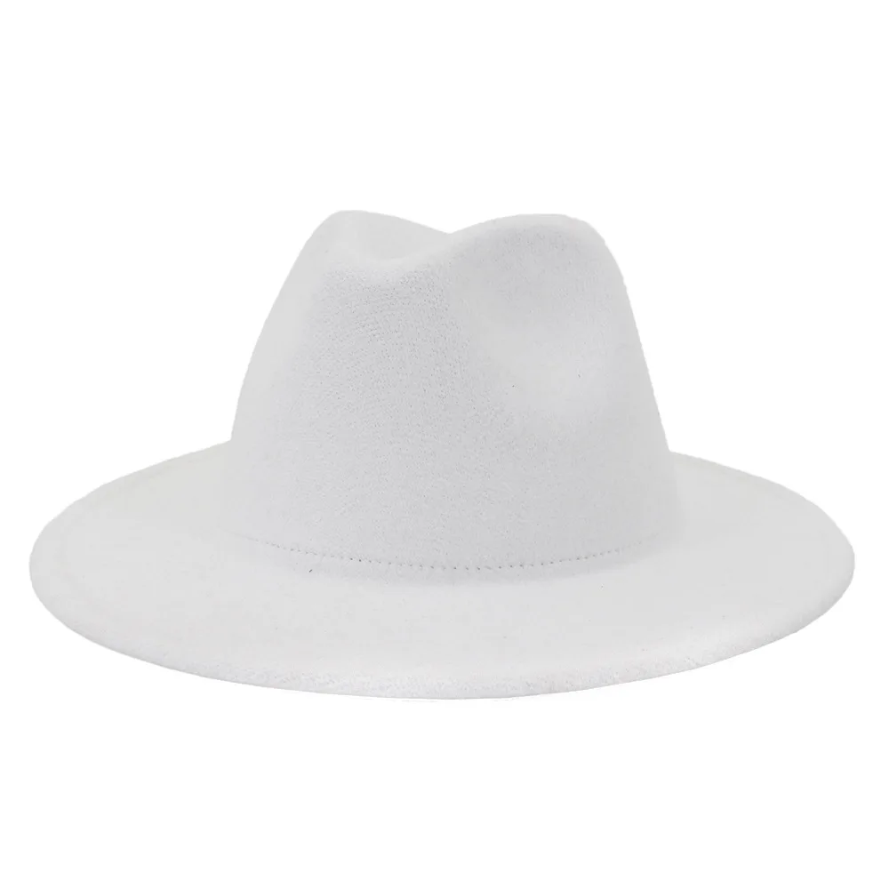 Yün silindir şapka bayanlar geniş ağız tüvit şapka sonbahar kış moda dış beyaz iç kırmızı kombinasyonu caz şapka erkek panama şapka Görüntü 2