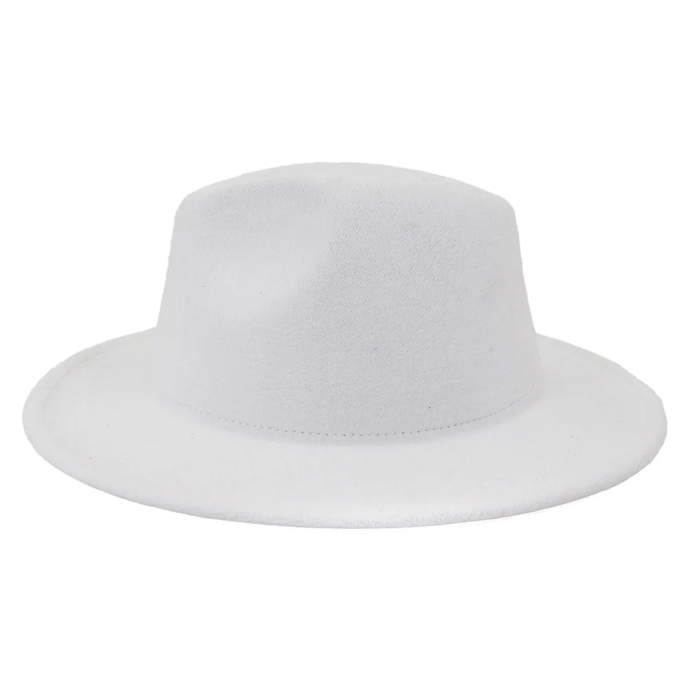 Yün silindir şapka bayanlar geniş ağız tüvit şapka sonbahar kış moda dış beyaz iç kırmızı kombinasyonu caz şapka erkek panama şapka Görüntü 3
