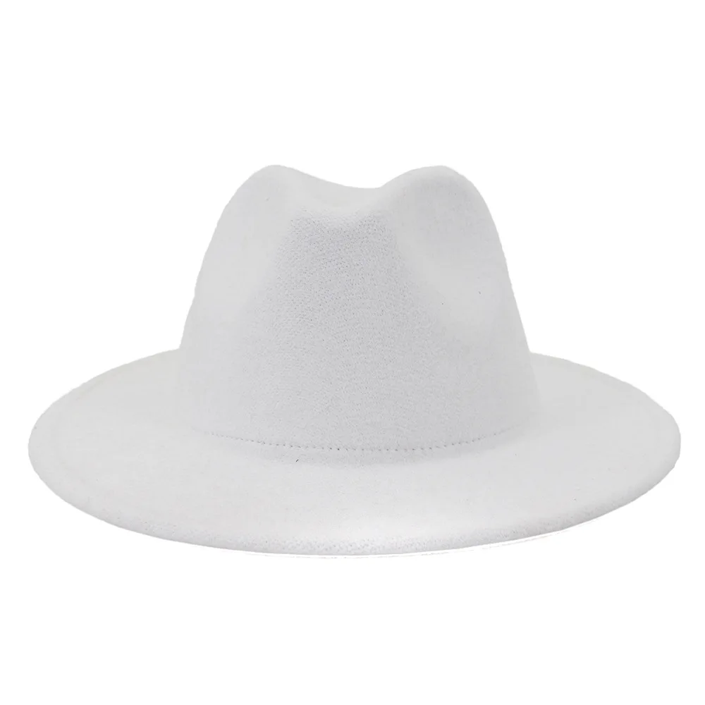Yün silindir şapka bayanlar geniş ağız tüvit şapka sonbahar kış moda dış beyaz iç kırmızı kombinasyonu caz şapka erkek panama şapka Görüntü 4