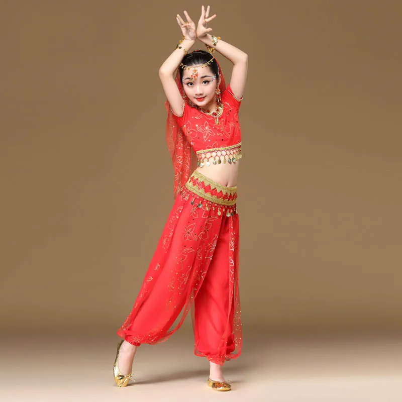 Çocuk Oryantal Dans Performansı Profesyonel Giyim Kız çocuk Günü Gösterisi Kostümleri Hint Dans Uygulama Kaliteli Set H4524 Görüntü 3