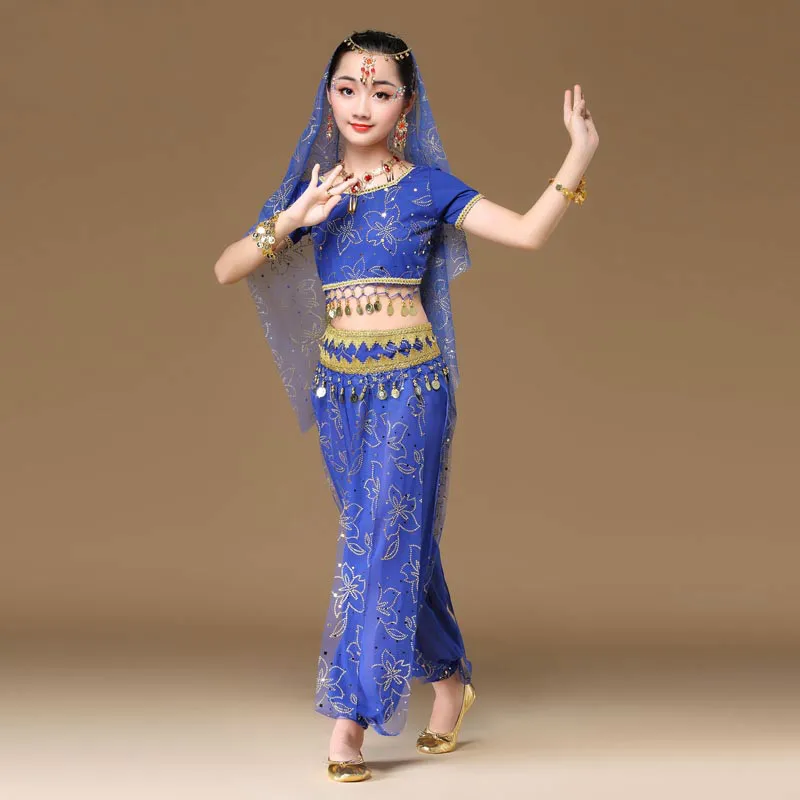 Çocuk Oryantal Dans Performansı Profesyonel Giyim Kız çocuk Günü Gösterisi Kostümleri Hint Dans Uygulama Kaliteli Set H4524 Görüntü 5