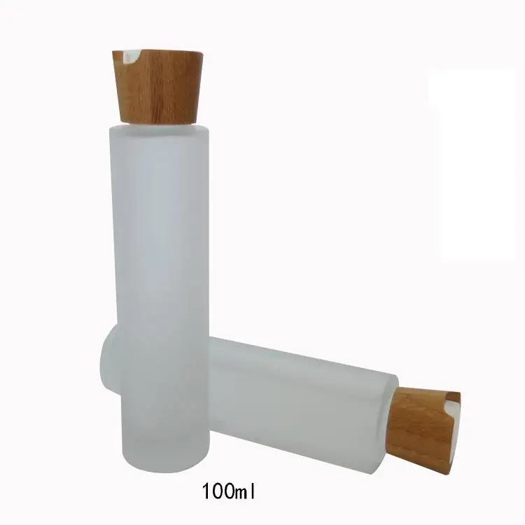 ücretsiz kargo 100 ml 10 adet/grup buzlu cam saf çiğ/elite sıvı kozmetik şişeleri ile bambu basın kapak Görüntü 3