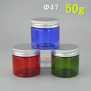 50 gram yeşil/kırmızı/mavi Kavanoz,50g PET Boş Kozmetik Krem Kavanoz Gümüş Alüminyum Kapaklı 50ml Makyaj Ambalaj DIY losyon kabı