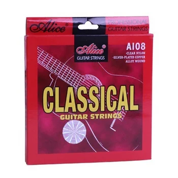 Klasik Gitar Dizeleri Seti 6-string Klasik Gitar Şeffaf Naylon Dizeleri Gümüş Kaplama Bakır Alaşımlı Wound-A108
